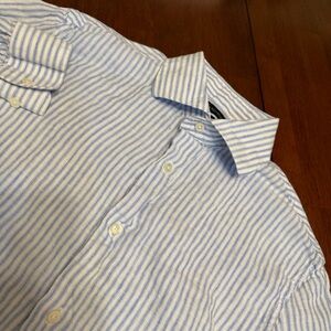 Banana Republic TAILORED SLIM FIT Mens M 100% Linen Striped Button Up Preppy